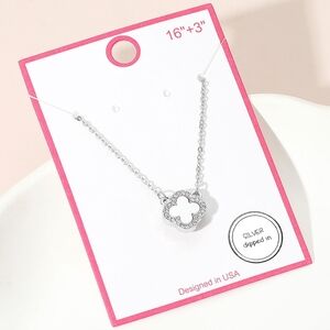 White Silver Rhinestone Crystal Trim Quatrefoil Clover Chain 0.5 Necklace